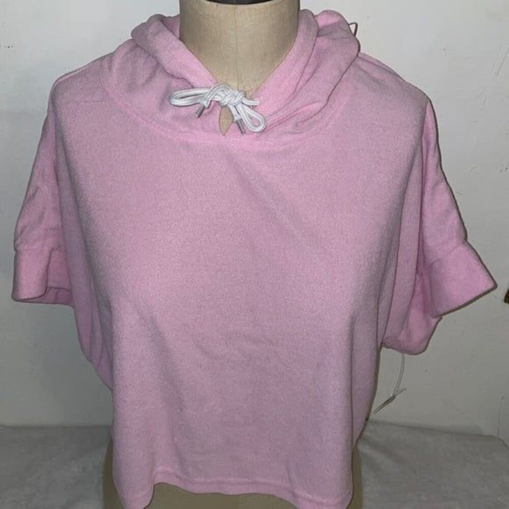 Roma Concept LARGE Hoodie Crop Pink Short Sleeve drawstring Soft Sporty Athletic